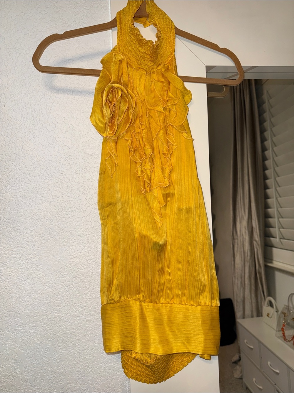 bebe Golden Yellow Ruffle Halter Top